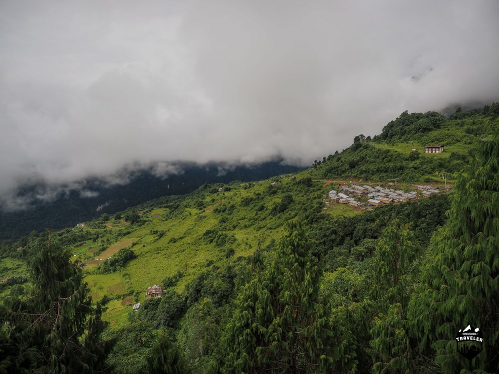The view over the valley as seen from the Dzong