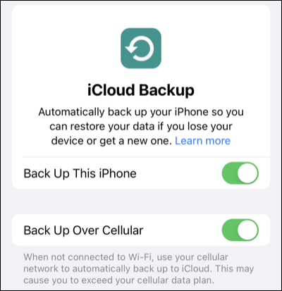 Toggle for Back Up This iPhone in the iCloud Backup settings